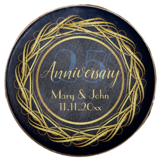 Personalized Dark blue gold Anniversary Luxury Chocolate Covered Oreo (Front)