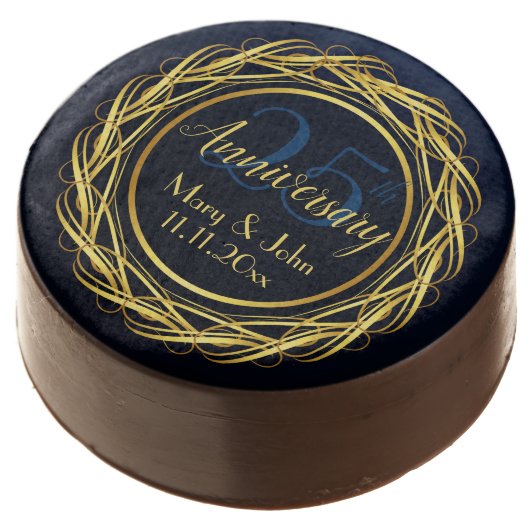 Personalized Dark blue gold Anniversary Luxury Chocolate Covered Oreo (Angled)