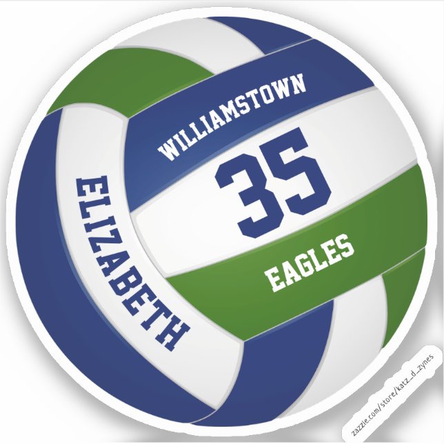 personalized dark blue green volleyball  sticker (Front)