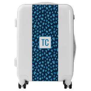 Personalized Dark Blue Heart Monogrammed Luggage