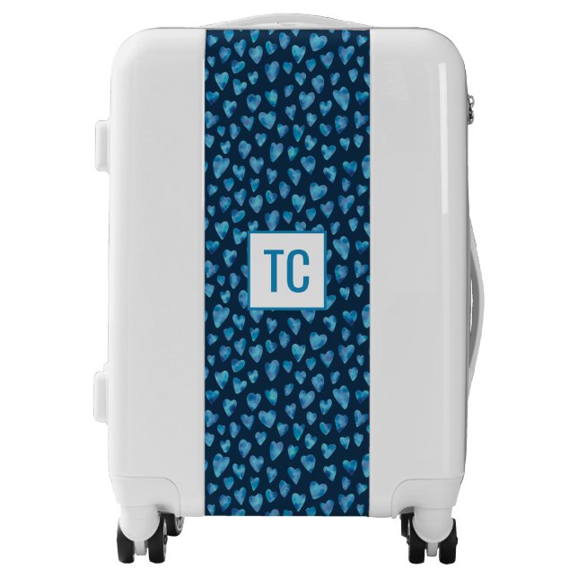 Personalized Dark Blue Heart Monogrammed Luggage (Front)