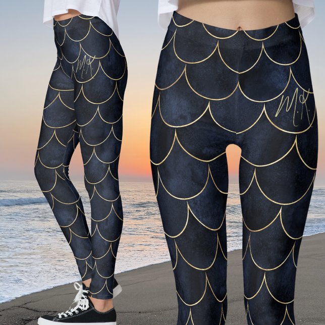 Personalized Dark Blue Mermaid Scales  Leggings (Creator Uploaded)