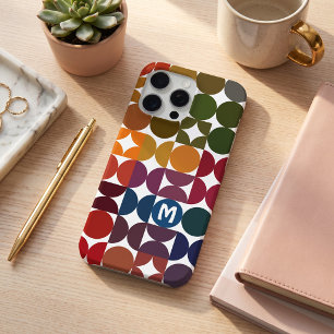 Personalized Dark Blue Orange Green Midcentury Art iPhone 15 Pro Max Case