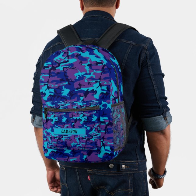 Personalized Dark Blue & Purple Camouflage Printed Backpack (Insitu (Model))