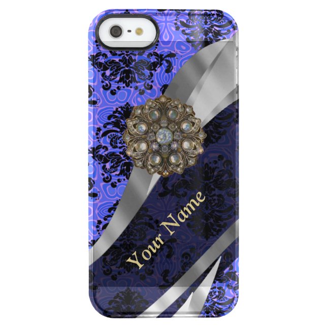 Personalized dark blue vintage damask uncommon iPhone case (Back)