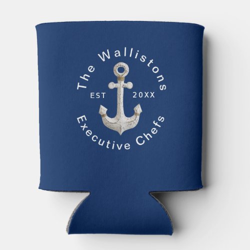 Personalized Dark Blue w White Anchor Can Cooler