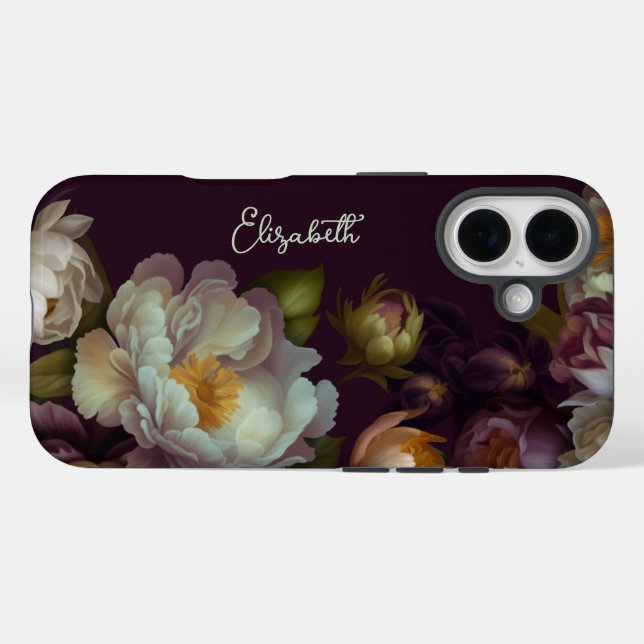 Personalized Dark Botanical Floral iPhone Case (Back (Horizontal))