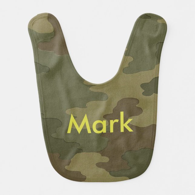 Personalized Dark Camouflage Baby Bib (Front)
