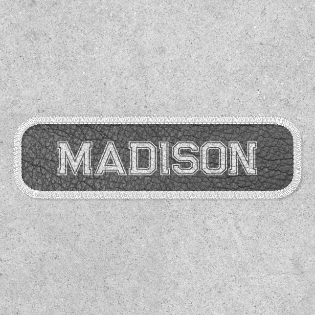 Personalized Dark Faux Leather Varsity Name Patch (Front)