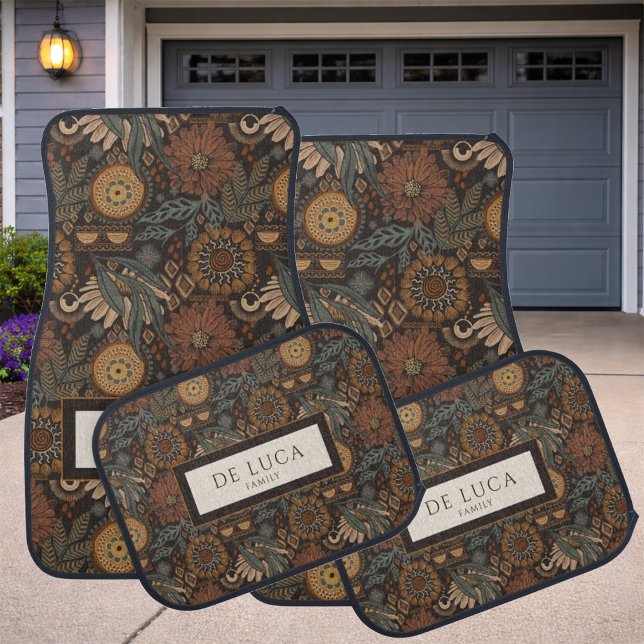 Personalized Dark Floral Pattern Car Floor Mat (Creator Uploaded)