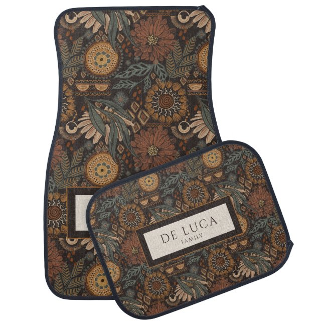 Personalized Dark Floral Pattern Car Floor Mat (Set)