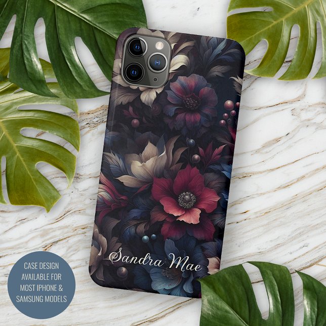 Personalized Dark Gothic Dahlia Floral Victorian iPhone Case (Creator Uploaded)