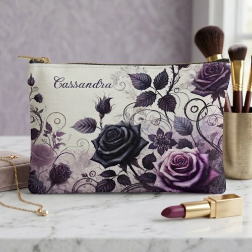 Personalized Dark Gothic Floral Cosmetic Makeup Accessory Pouch