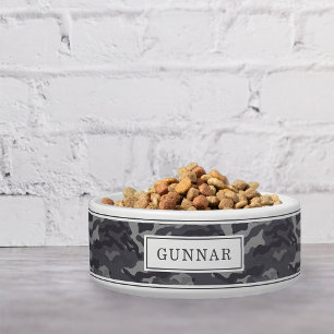Personalized Dark Gray Camo Pattern Pet Bowl