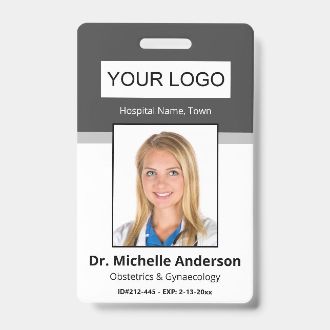 Personalized Dark Gray  Doctor Photo Identity Badge (Front)