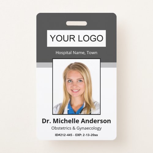 Personalized Dark Gray  Doctor Photo Identity Badge
