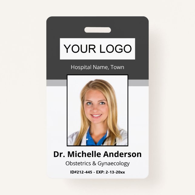 Personalized Dark Gray  Doctor Photo Identity Badge (Front)