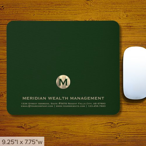 Personalized Dark Green Gold Business Monogram Mouse Pad