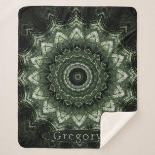 Personalized Dark Green Hosta Mandala Sherpa Blanket