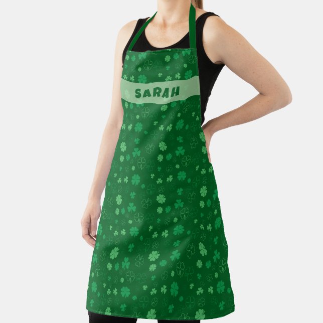 Personalized Dark Green Lucky Shamrock Apron (Insitu)