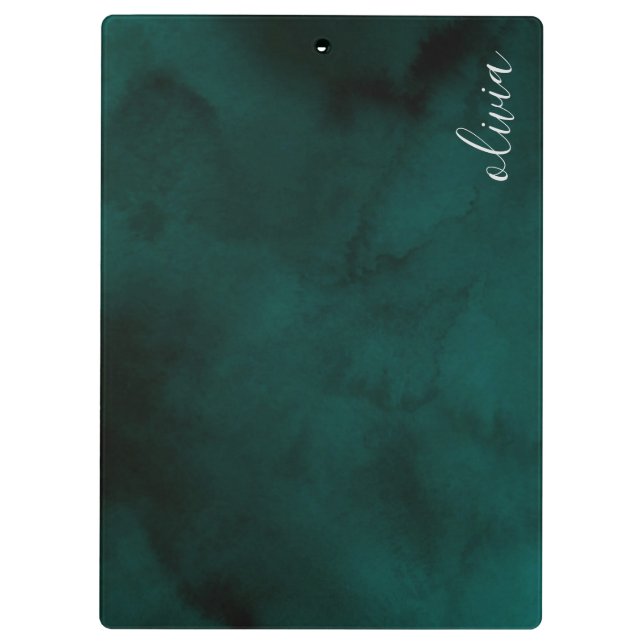 Personalized Dark Green Watercolor Monogram  Clipboard (Back)