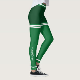 Personalized Dark Green & White Cute Leggings