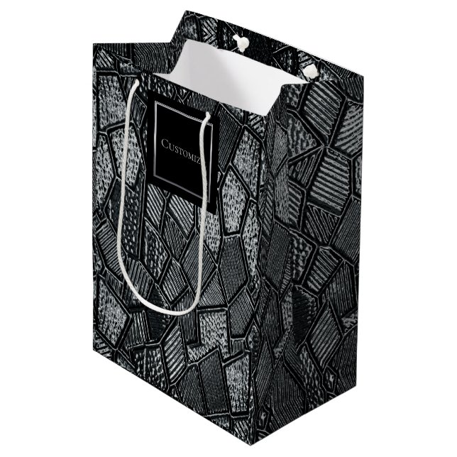 Personalized Dark Grey Mosaic Glass Medium Gift Bag (Front Angled)
