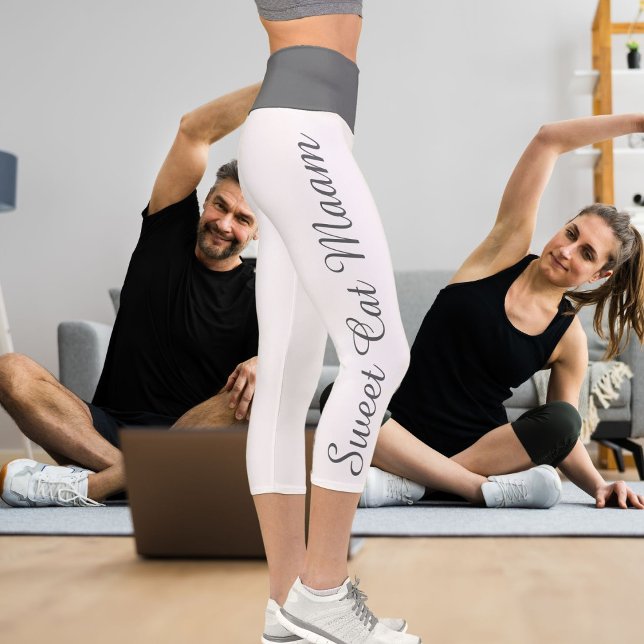 Personalized Dark Grey White Custom Text Diy Yoga Capri Leggings (Creator Uploaded)