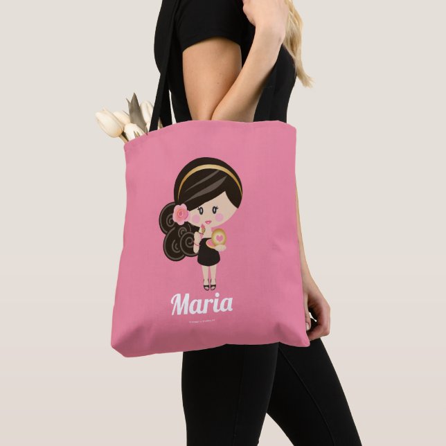 Personalized Dark Hair Dolled Up Makeup Girl Tote Bag (Close Up)