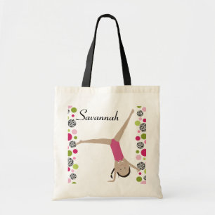 Personalized Dark Hair Little Gymnast Pinks Tote Bag