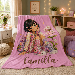 Personalized Dark Haired Girl Name Fleece Blanket