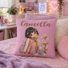 Personalized Dark Haired Girl Name Throw Pillow