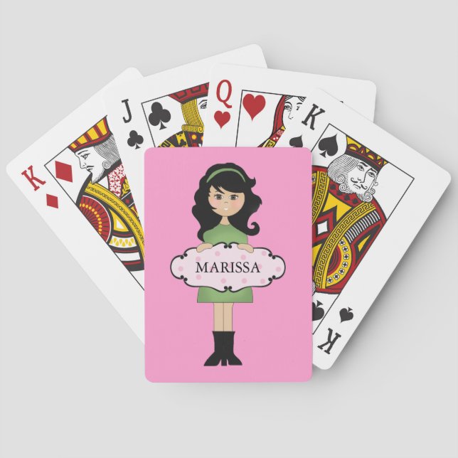 Personalized Dark-Haired Girly Playing Cards (Back)