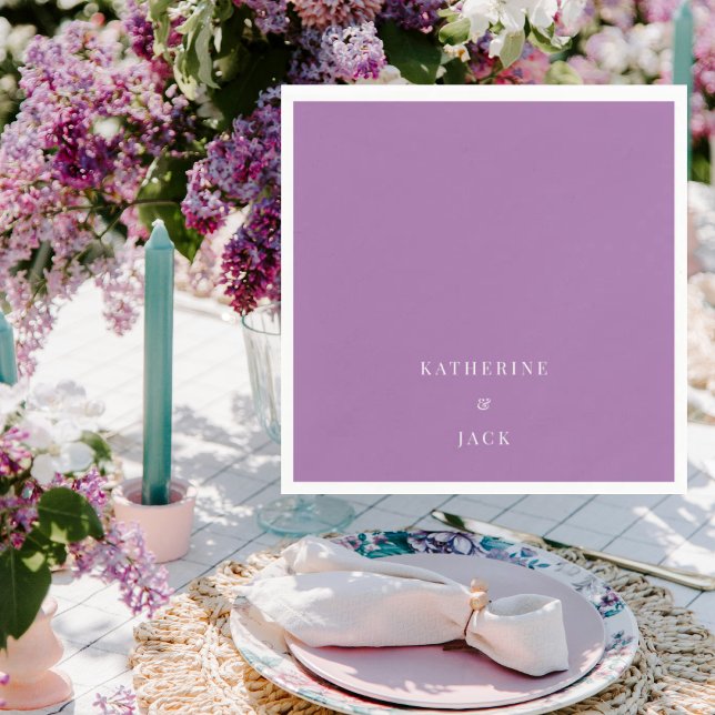 Personalized Dark Lavender Wedding Cocktail Napkins (Creator Uploaded)