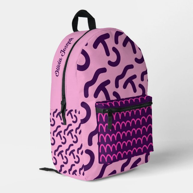 Personalized Dark Neon/Pink Fun Pattern Printed Backpack (Back Corner Left)