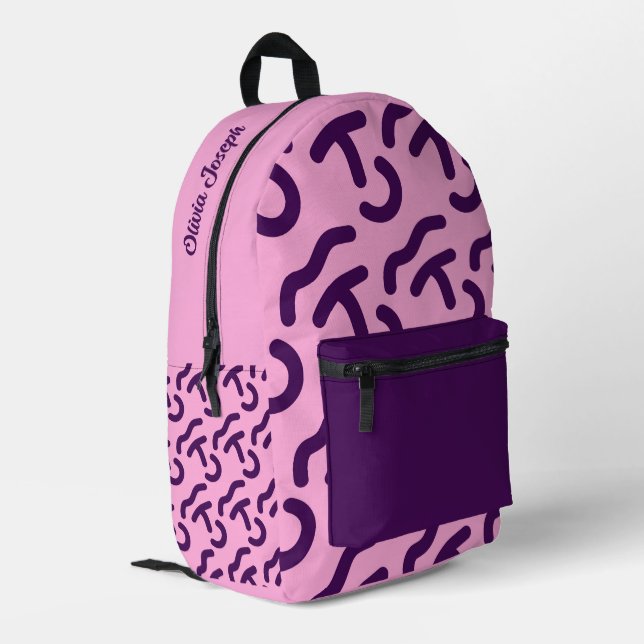 Personalized Dark Neon/Pink Fun Pattern Printed Backpack (Back Corner Left)