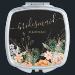 Personalized Dark Peacock Feather Bridesmaid Compact Mirror<br><div class="desc">Dark Peacock Feather elegant bridesmaid design easy to personalize with bridesmaids names.</div>