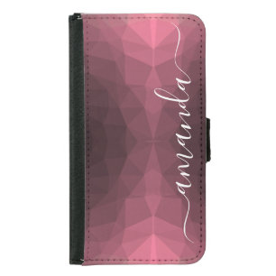 Personalized Dark Pink Geometric Pattern Samsung Galaxy S5 Wallet Case