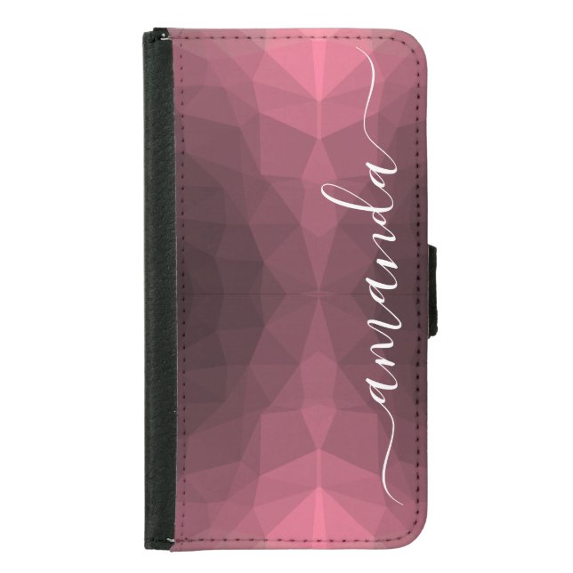 Personalized Dark Pink Geometric Pattern Samsung Galaxy Wallet Case (Front)