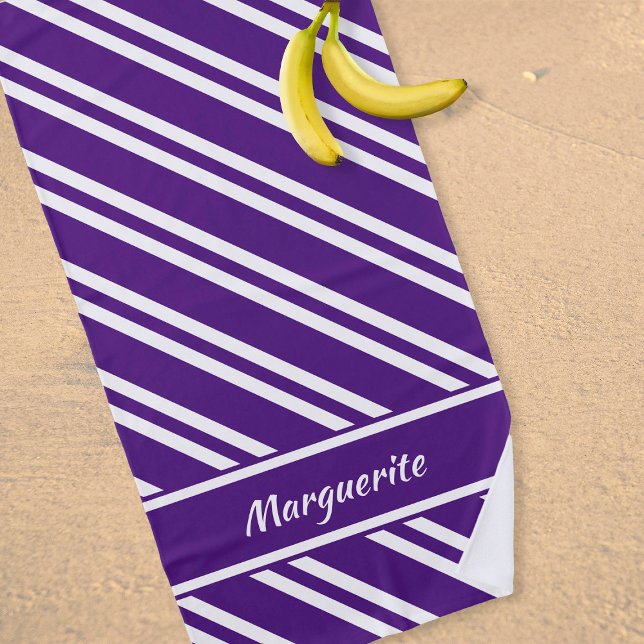 Personalized Dark Purple and White Stripes Beach Towel (Creator Uploaded)