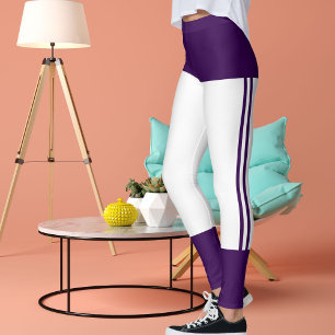 Personalized Dark Purple White Stripes Cat Retro Leggings