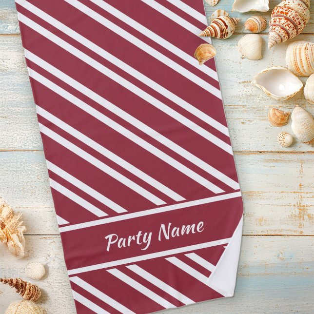Personalized Dark Red and White Stripes Beach Towel (Creator Uploaded)