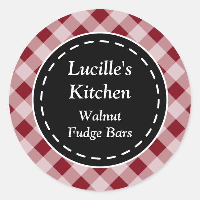 Personalized Dark Red Gingham Stickers (Front)