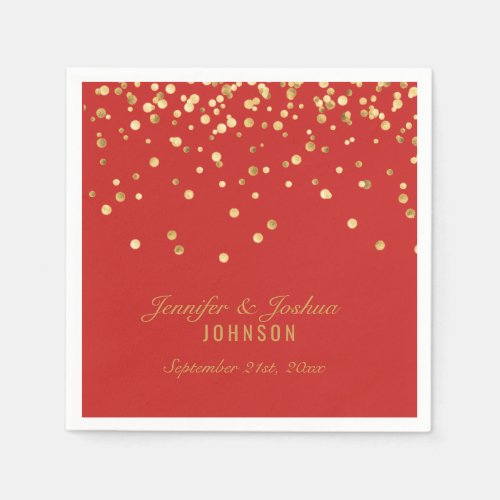 Personalized Dark RED Gold Confetti Wedding Napkins