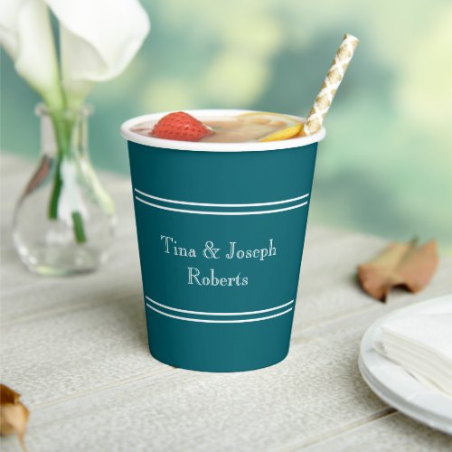 Personalized Dark Teal Green with White Lines Paper Cups