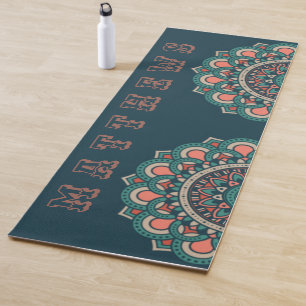 Personalized dark Turquoise Mandala Boho Yoga Mat