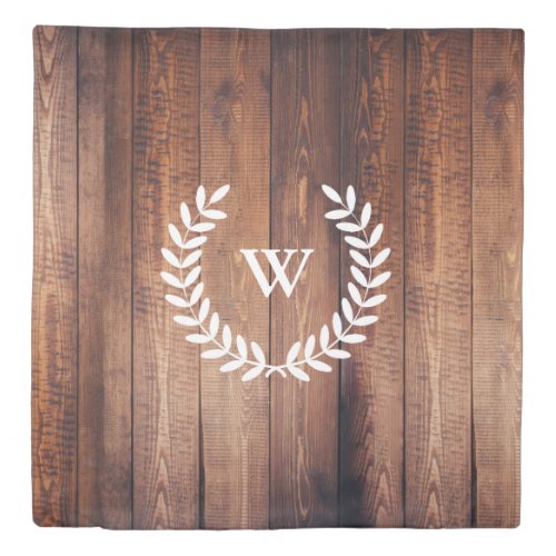 Personalized _Dark Wooden Planks White Laurels Duvet Cover