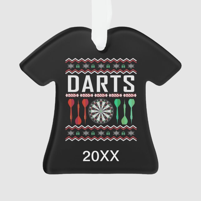 Personalized Dart Dartboard Ugly Christmas Sweater Ornament (Front)