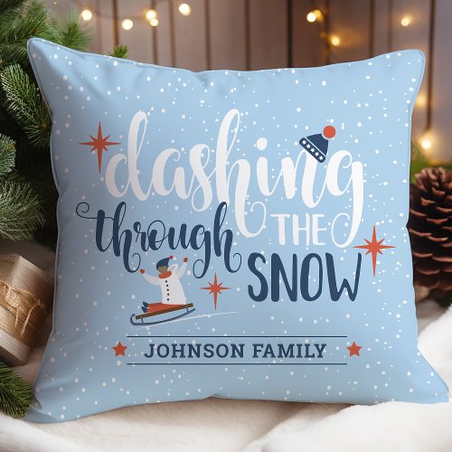Personalized Dashing Through the Snow Christmas Throw Pillow