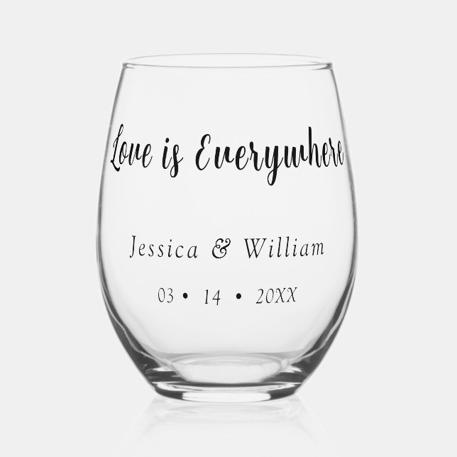 Personalized Dated Love is Everywhere Stemless Wine Glass (Front)
